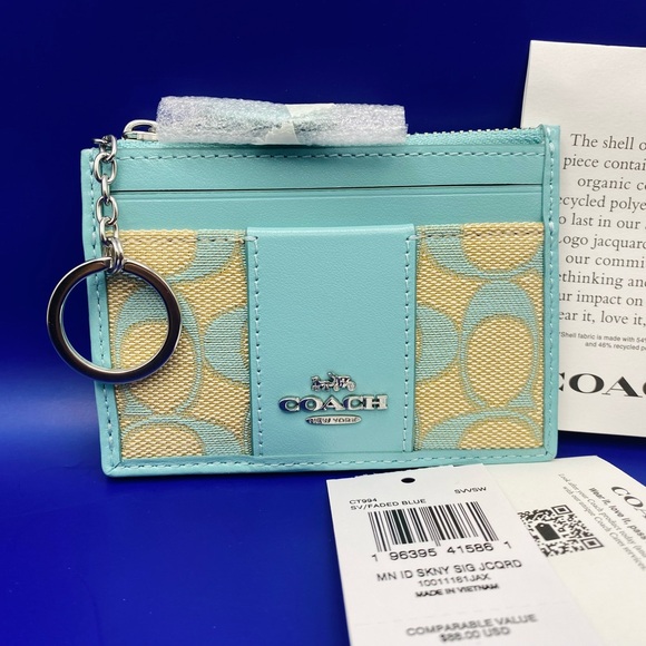 Coach Mini Skinny ID Card Case In Signature Jacquard Faded Blue - Picture 1 of 7